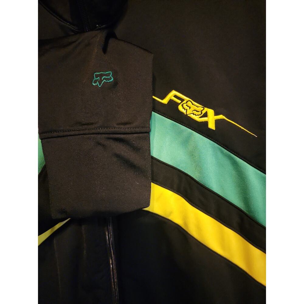 Fox Racing Mens XL Jacket Full Zip Up Retro Style Black Green Yellow Pockets - Picture 4 of 9